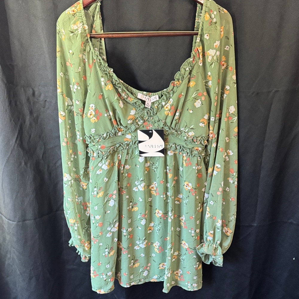 Inspired Hearts Olive Green Floral Ruffle Mini